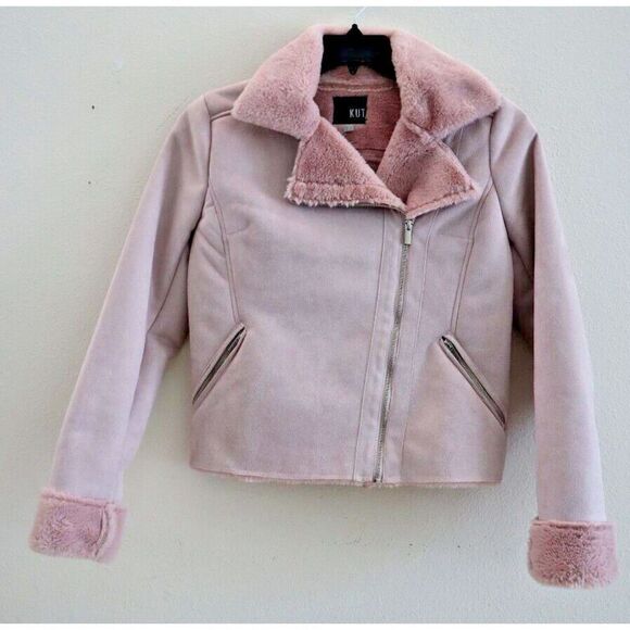 Kut From The Koth Women Sz S Pink Candece Bonded Faux Shearling Moto Jacket $108 - Picture 1 of 15